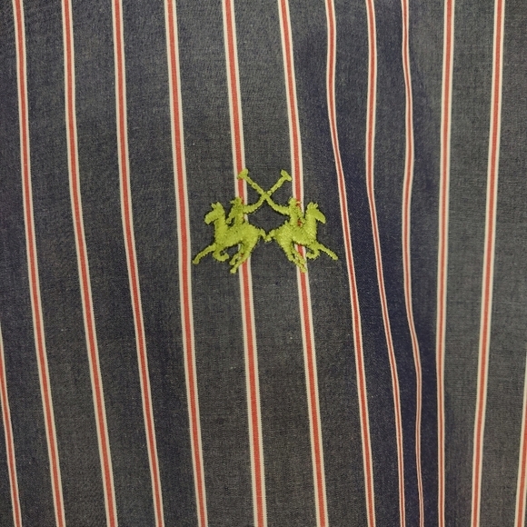 La Martina Button Down Shirt Mens Size XXL Striped Blue Red Embroidered Logo L/S - Picture 3 of 8